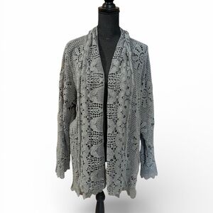 Johnny Was Gray Lace Floral open front draped cardigan